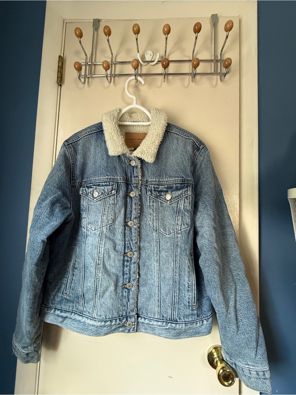 Lucky Brand Sherpa Lined Denim Trucker Jacket Light Wash Size L